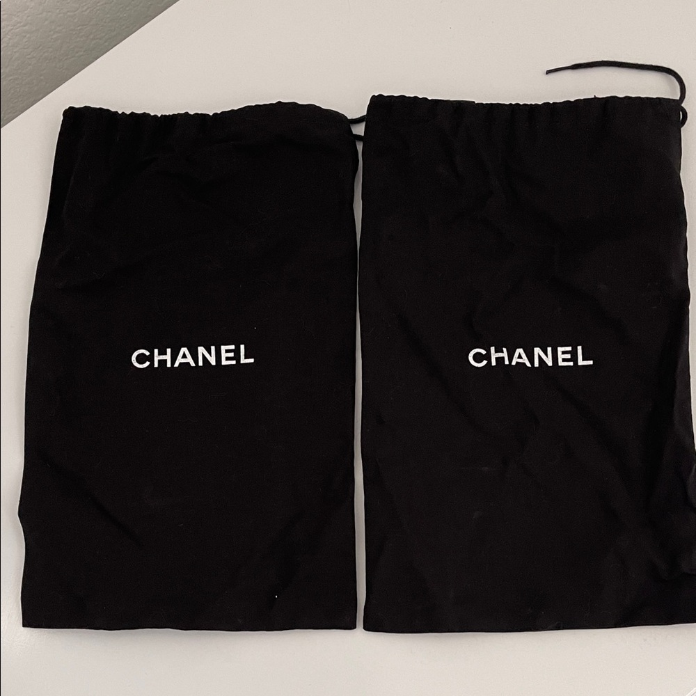 CHANEL Black Dust Bags with White Logo